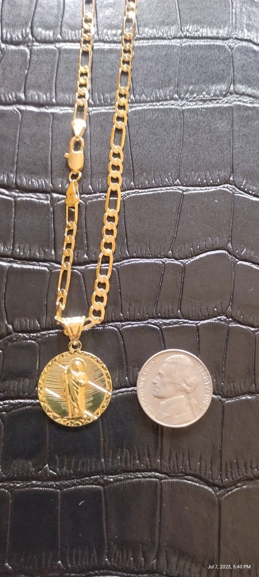 Small Religious Coin Pendant And Chain Set