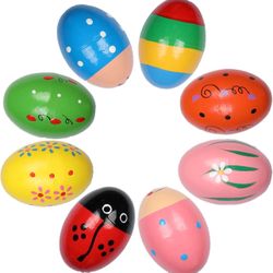 8PCS Wooden Percussion Eggs, Colorful Musical Easter Maracas Egg Shakers