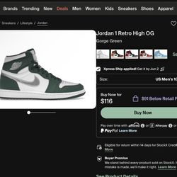 Air Jordan 1 High OG “Gorge Green” – Size 10.5 
