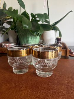 Set of 4 Vintage Gold Band Cocktail Glasses Tumblers