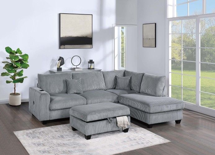 Fog 3pc Sectional Set w/ USB Port and Storage Ottoman π90 days FREE FINANCING β