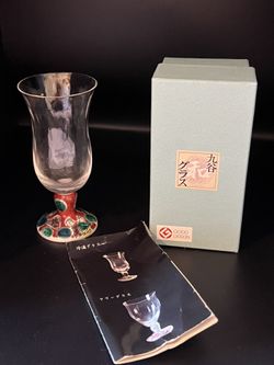 Hand Blown and Painted Kytani Ware Cold Sake or Wine Glass-Original Box-Marked