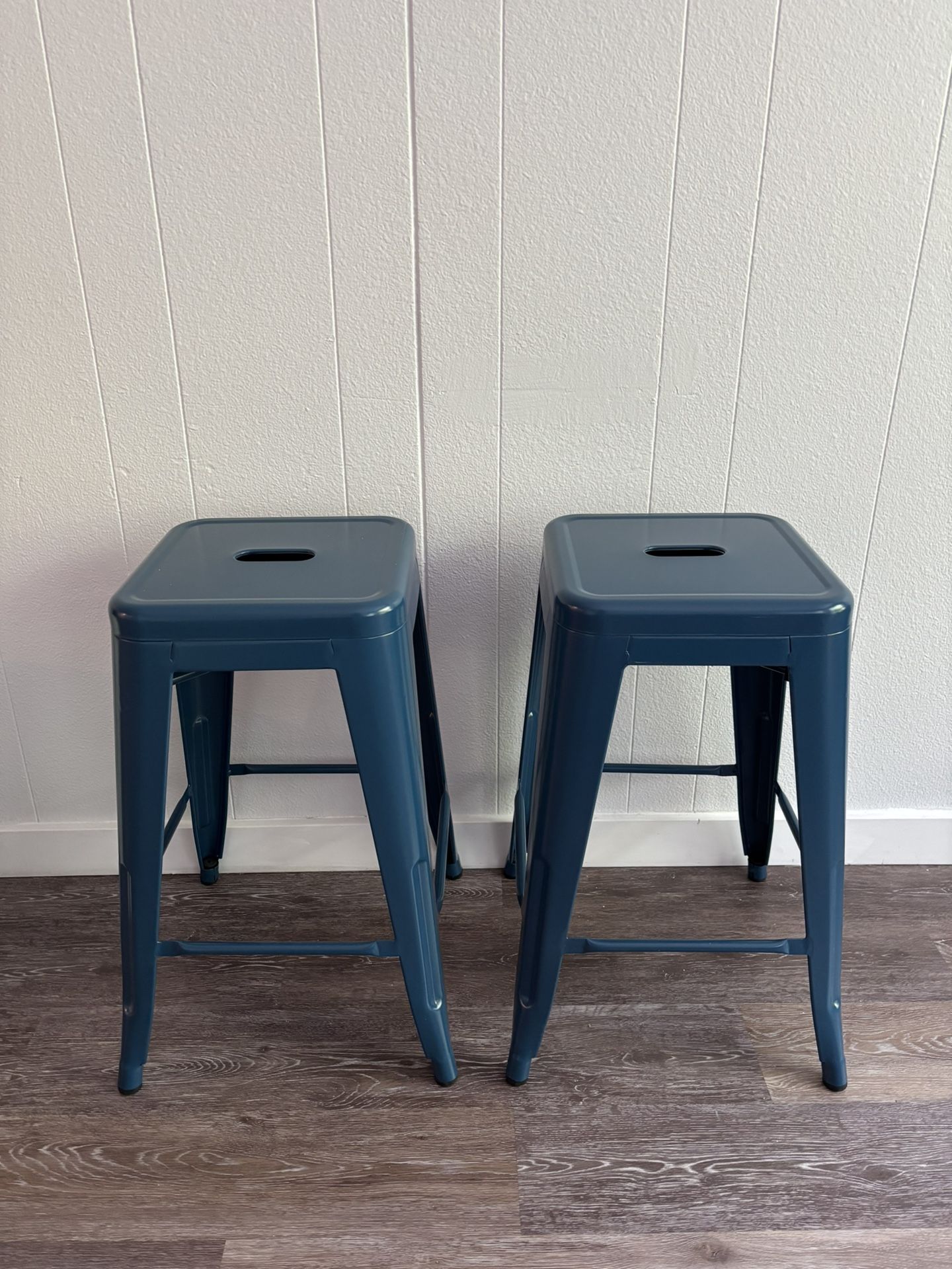 Blue Metal Bar Stools (24in)