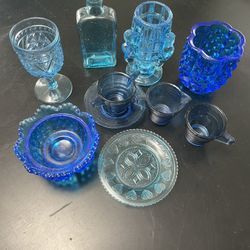 Various Little Blue Glass Pieces 