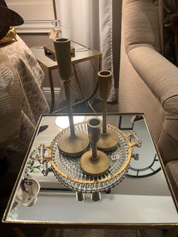 Set of 3 Gold Metal Candlestick Holders