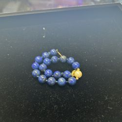 14kt Yellow Gold Lapis & Pearl Beaded Bracelet