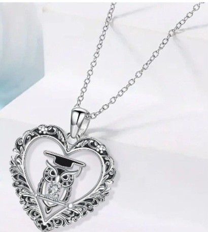 New owl with graduation Cap Sterling Silver necklace