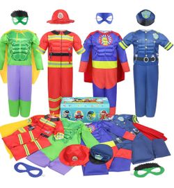 Boys Muscle Chest Dress up Costumes Trunk with Superhero Policeman Costume