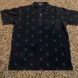 Vintage Polo Ralph Lauren Shirt Mens L Blue Green Swordfish AOP Short Sleeve