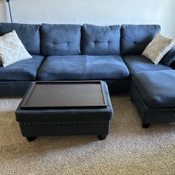 Modern Sectional L-Shaped Sofa With Ottoman