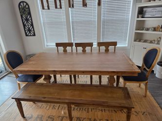 Farmhouse Dining Set - Table, Bench & 5 Chairs