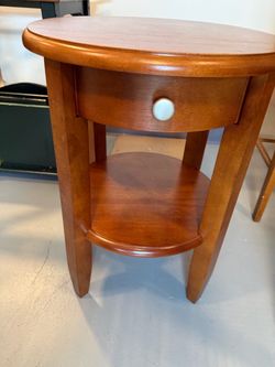 Small round end table with drawer