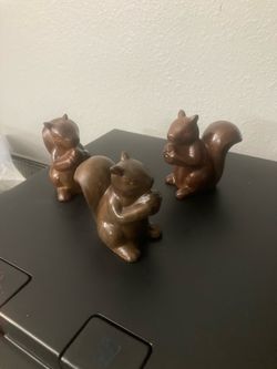 Set of 3 small cement squirrels for $6