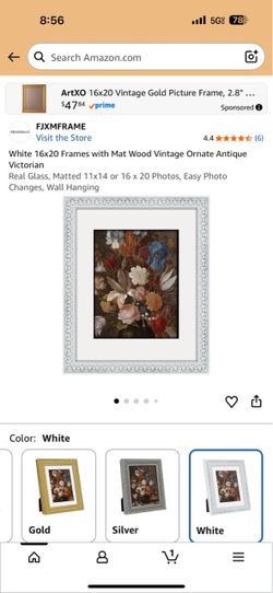 Brand New FJXMFRAME White 16x20 Ornate Picture Frame with Mat