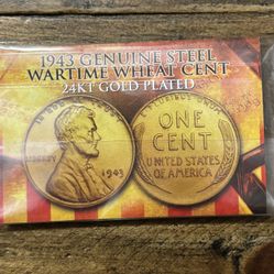 1943 Genuine Steel Wartime Wheat Cent 24k Gold Plated