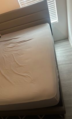 Queen Size Gray Upholstered Bed Frame ONLY
