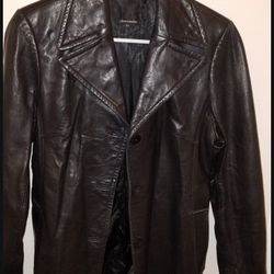 Ladies Anonymous Black Leather 3 Button Coat With Two Deep Pockets. Size XS.  EUC.