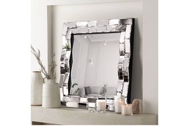 24 inch Wall Mirrors Decorative Square Abstract Wall Mirror Wave Shaped Wall Mounted Home Decor for Living Room Bathroom Entryway