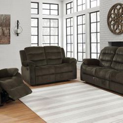 3-piece Reclining Motion Sofa Set Olive Brown Loveseat Glider Recliner - Sillones Reclinables