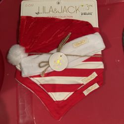 New Baby Christmas Lila & Jack 3 Pack Hat Bib Set 