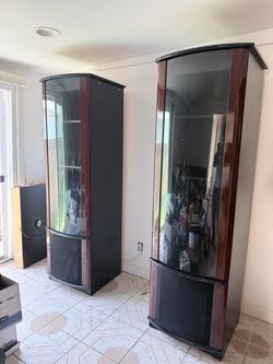 Set of 2 Tall Curved Glass Display Cabinets / Entertainment Center