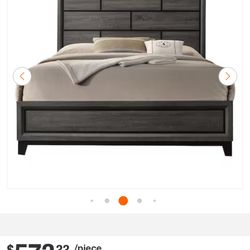 Erica Gray and Black Wood Frame King Panel Bed with Panel Style Headboard Queen Bed