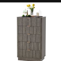 5 Drawer Fluted Dresser Charcoal Grey Oak