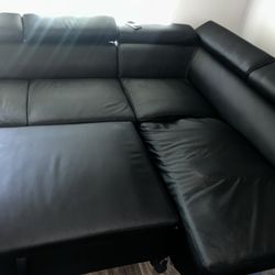 black leather couch