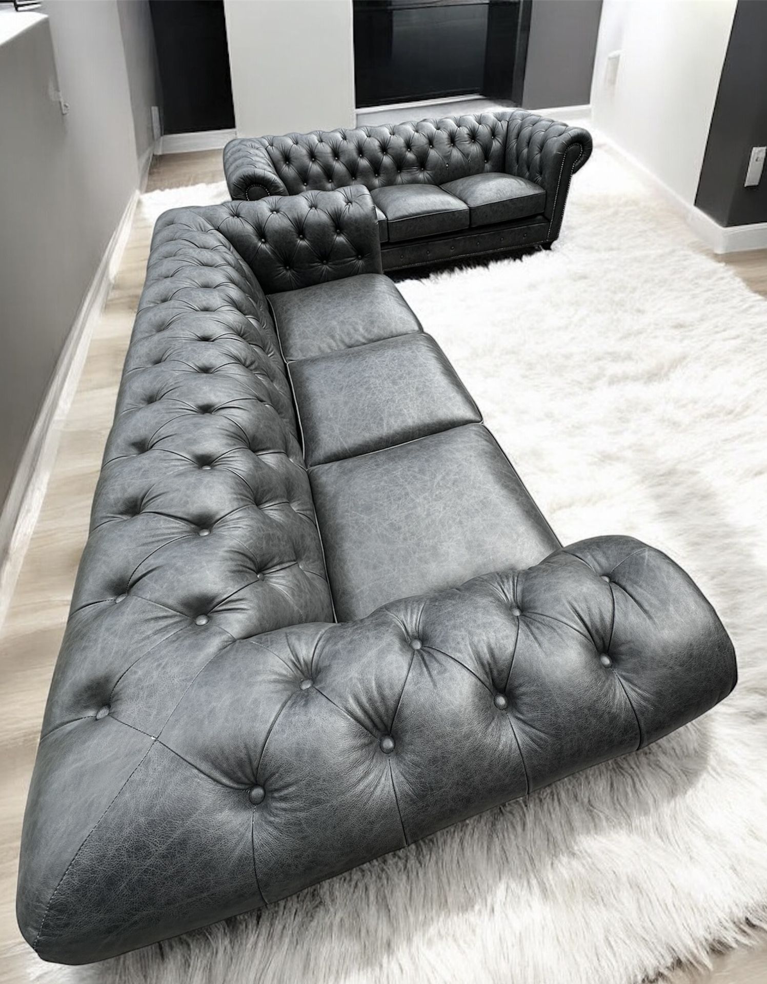 Free Delivery Grey Leather Chesterfield Couch