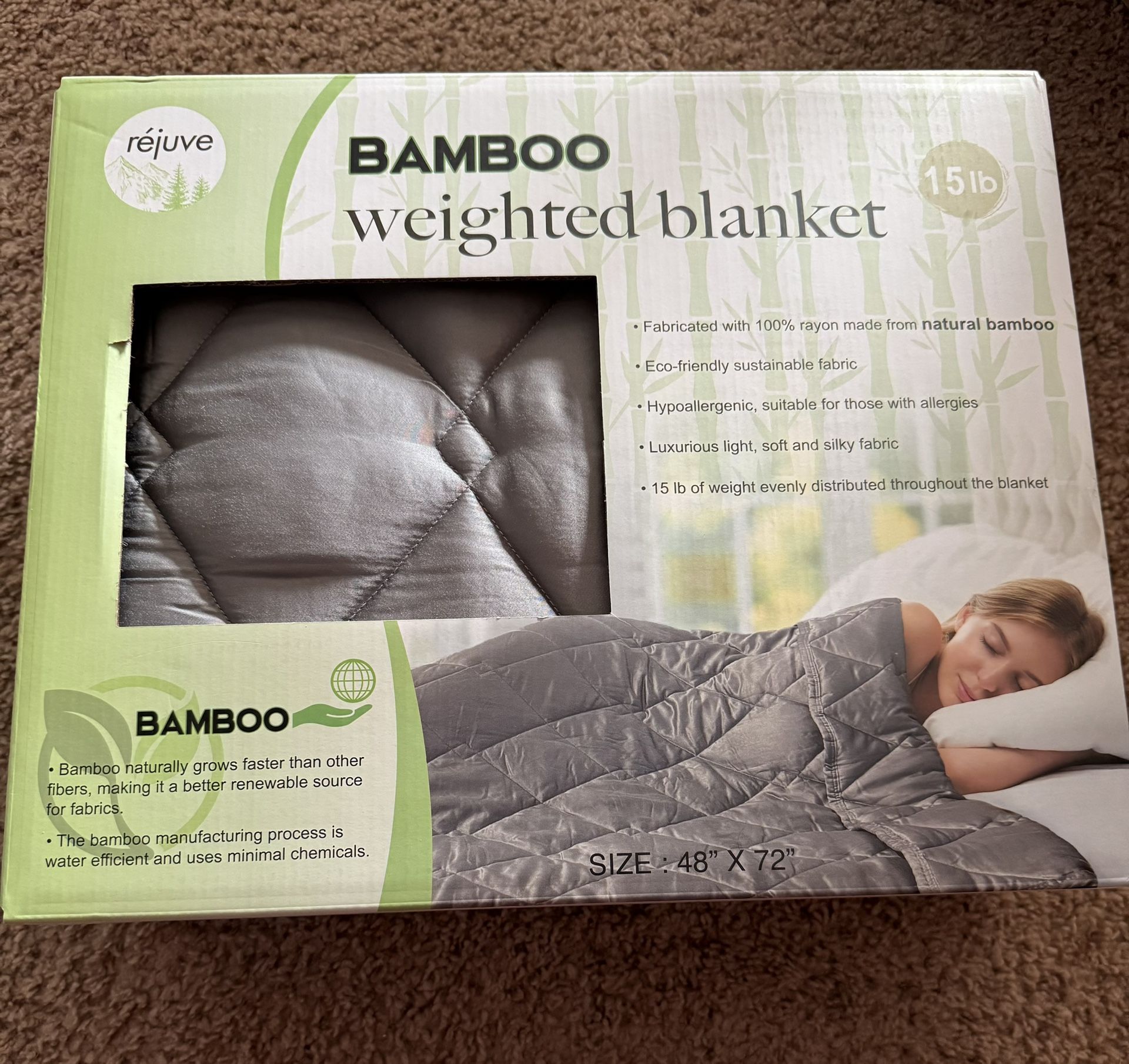 NEW Rejuve BAMBOO Weighted Blanket, 15 lbs