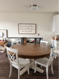 Solid Wood round table+chairs+bench