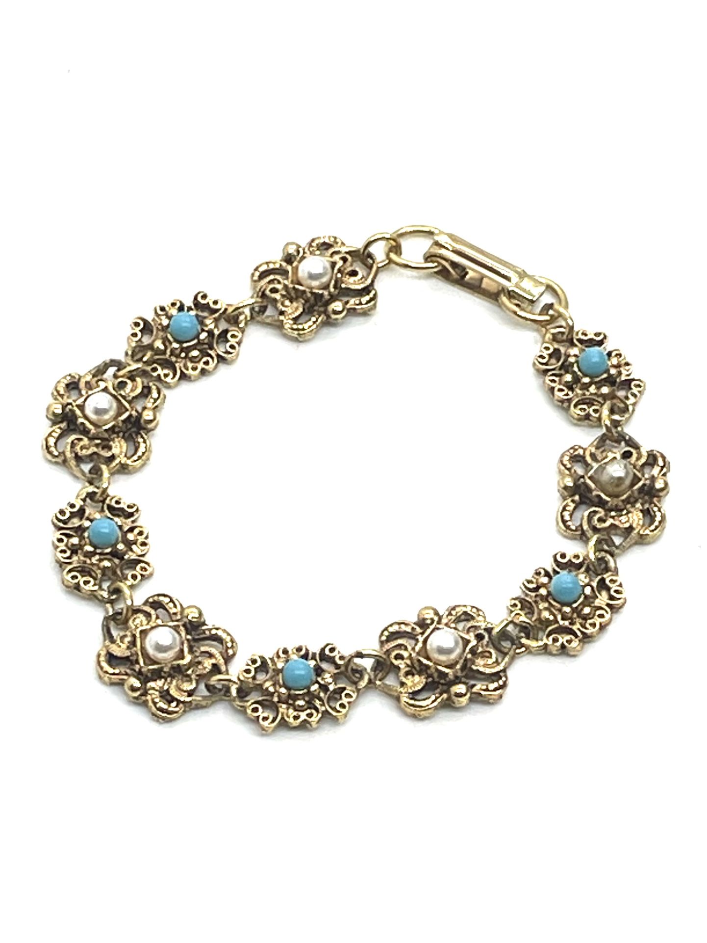 Vintage Florenza Turquoise & Pearl Bracelet