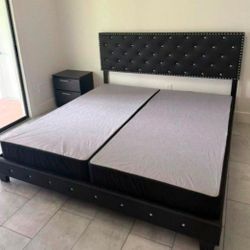 New KING SIZE BED FRAME WITH MATTRESS NEW BEDROOM FURNITURE BED SET WITH FREE BOX SPRINGS // CAMA + COLCHON + BOXSPRING KING SIZE 