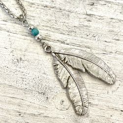 Feather Pendant Silver Tone Necklace 