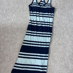 French Connection Blue Striped Racerback Maxi Dress size 4 side slits