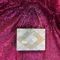 1950s Mother Of Pearl Deco Vintage makeup cigarette compact purse & mirror