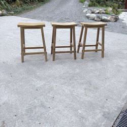 Set of 3 Wood Counter Stools – $30