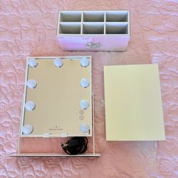 Vanity Mirror With Lights And Makeup Computer Desktop Set