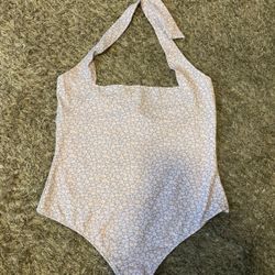 Free People Talk Back Duo Compression Halter Bodysuit $68 Size Large lilac
