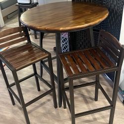 Rustic Wood And Metal World’s Market, High chairs  And Table