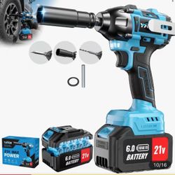 6000Mah Cordless Impact Wrench High Torque, 6000Mah Battery, Fast Charger, 3-Mode Speed Electric Impact Gun for Home Repair & Car Truck