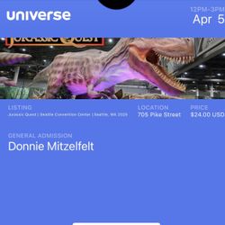(4) Jurassic Quest Tickets April 5th 12-3pm