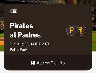 Two Padres tickets 8/25 (TODAY)