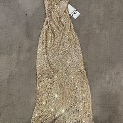 Zara Sequin Backless Gold Dress
