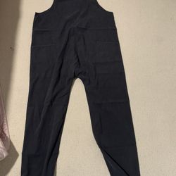 Dark Grey Spaghetti Strap Medium Long Length Pocket Jumpsuit, Casual Sleeveless Loose Zip Back Jumpsuit, Women's Clothing