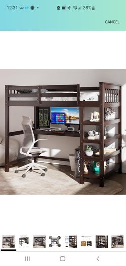 Twin Loft Bed with Desk and Shelves