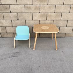 NEW Wooden Kids Table & Chair, Blue & Wood Finish **FIRM PRICE**