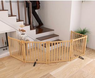 NEW Natural Wood 5-Panel Freestanding Baby/Dog Gate - 115"W x 23.6"H - w/Support Feet -$100 Retail
