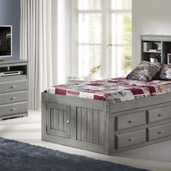 Solid Wood Captain Bed W/Trundle and Drawers