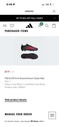Adidas F50 elite firm ground soccer cleats size 1
